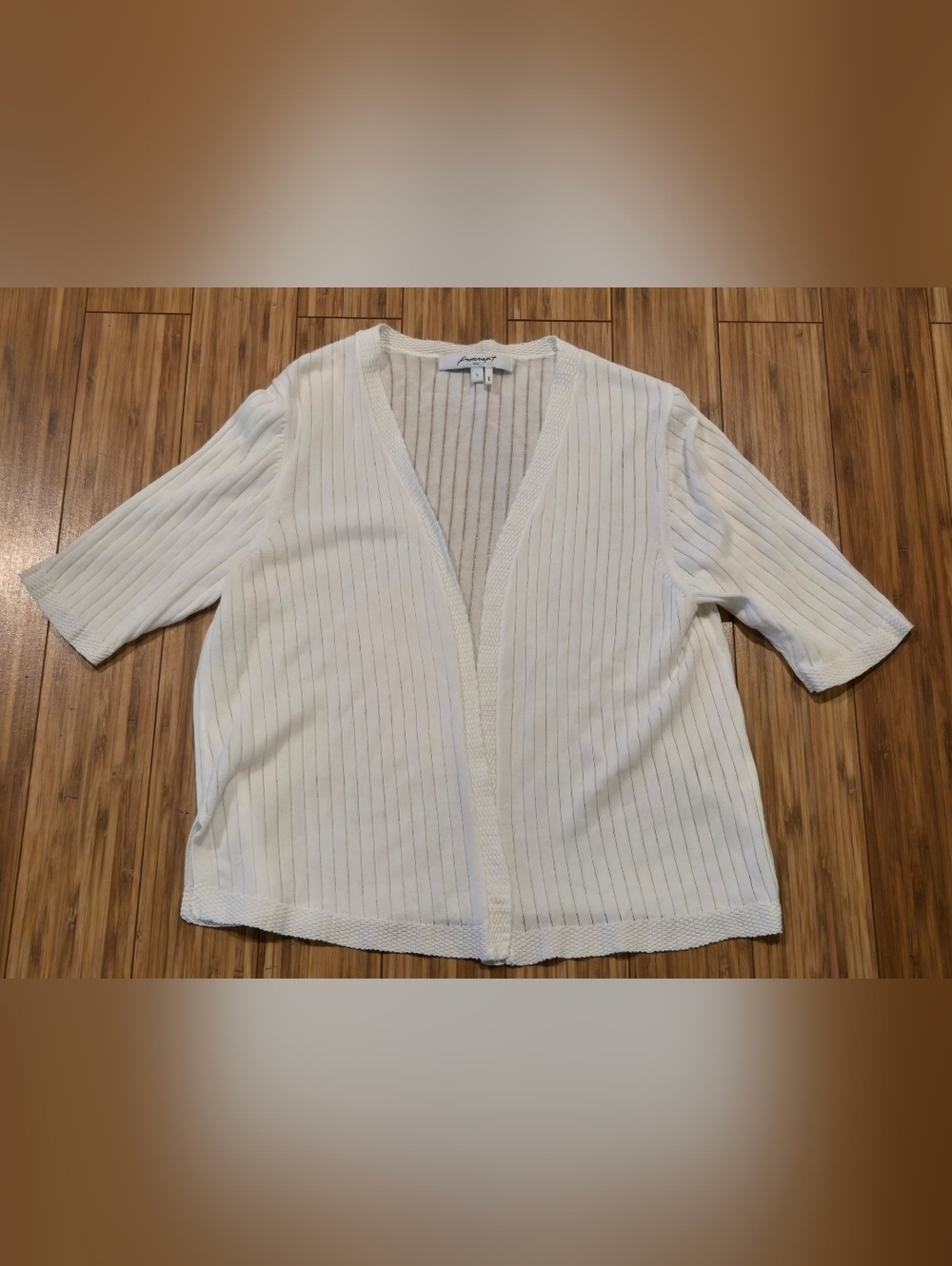 Foxcroft White Ribbed Open-Front Cardigan